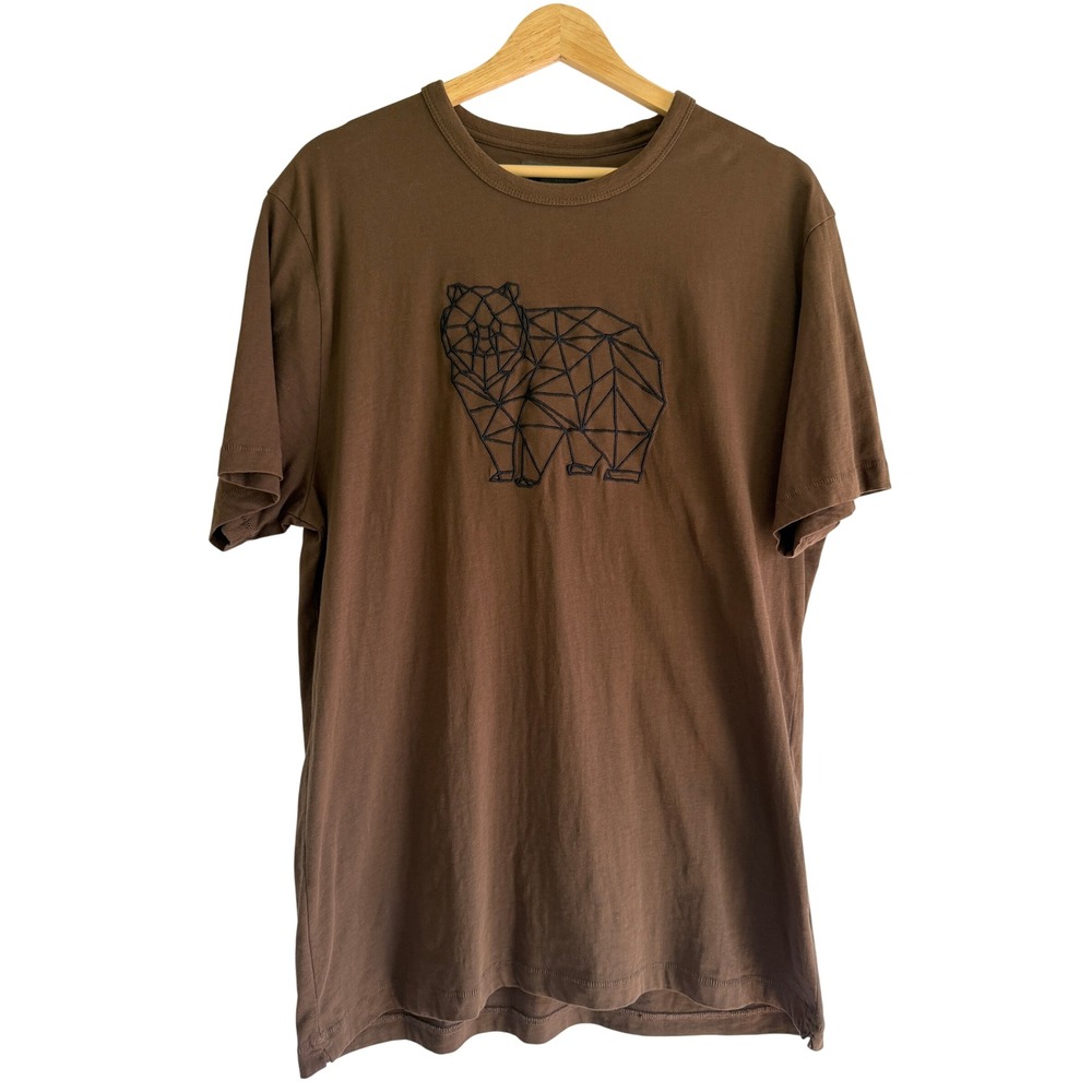 French Connection Mens XL Brown Geometric Bear Embroidered Cotton T-Shirt